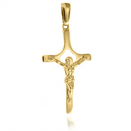 Złoty krzyżyk z rzeźbionym Jezusem próby 585
